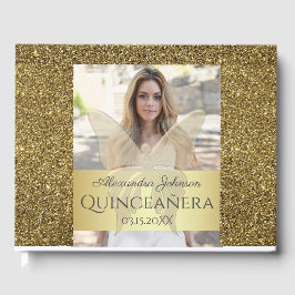 Livro De Visitas Foto Quinceanera Dourada Glitter