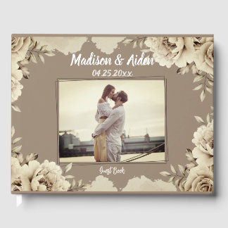 Livro De Visitas Foto Romântica de Casamento de Rosas Russos Branco