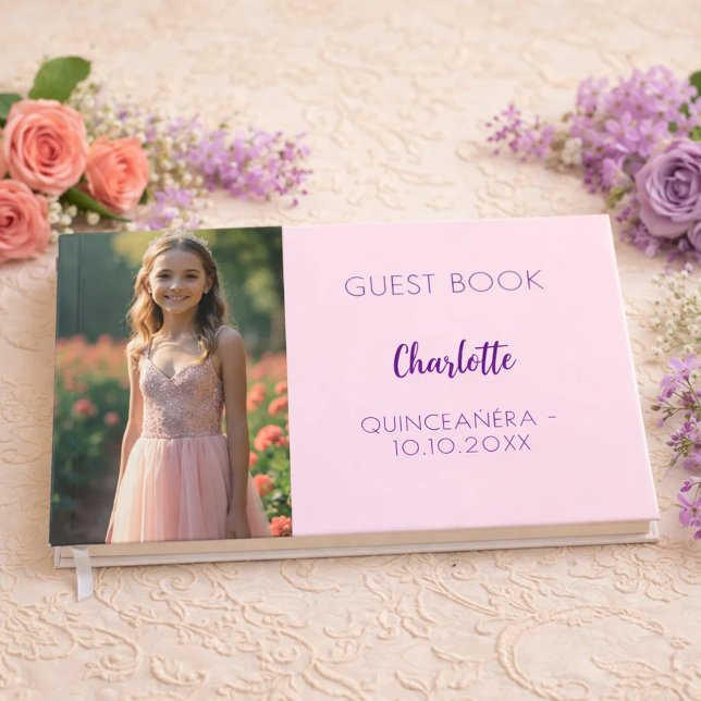Livro De Visitas Foto rosa Quinceanera Guest Book (Criador carregado)