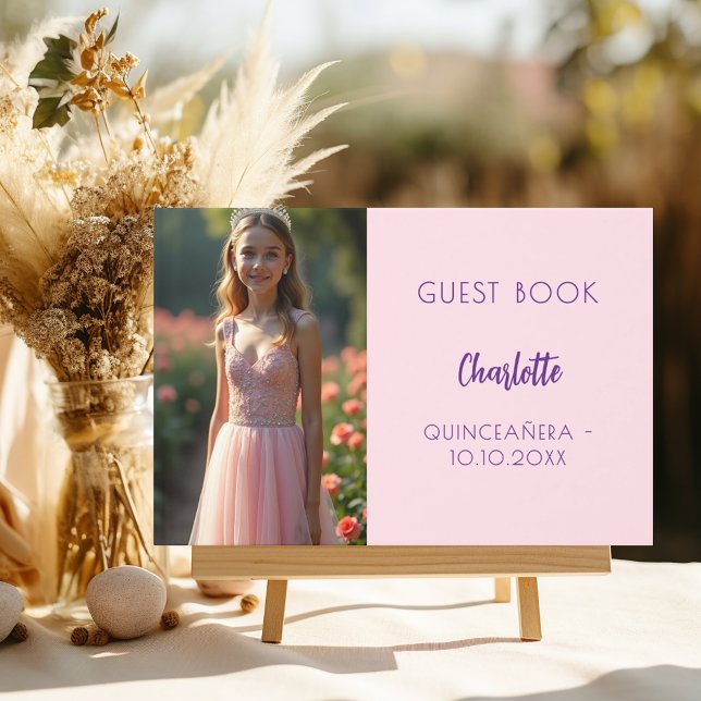 Livro De Visitas Foto rosa Quinceanera Guest Book (Criador carregado)