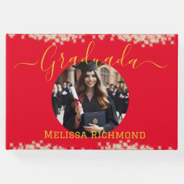 Livro De Visitas Foto Vermelha Elegante Assinatura Graduada Espanho