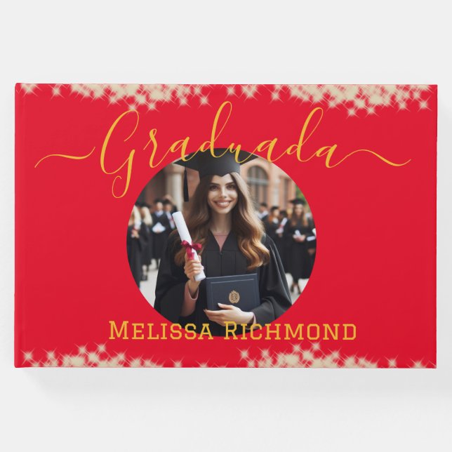 Livro De Visitas Foto Vermelha Elegante Assinatura Graduada Espanho (Frente)