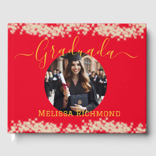 Livro De Visitas Foto Vermelha Elegante Assinatura Graduada Espanho