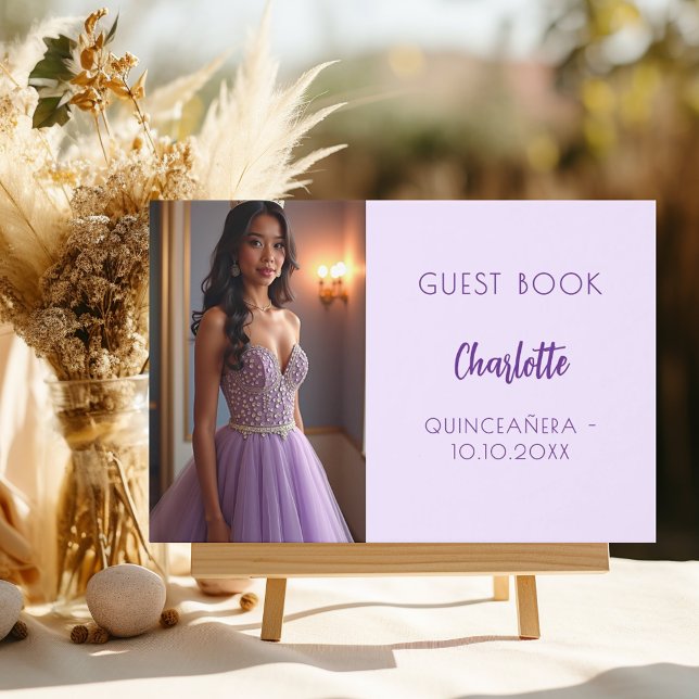 Livro De Visitas Foto violeta de lavanda Quinceanera (Criador carregado)