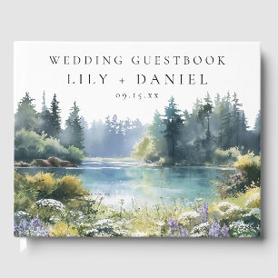 Livro De Visitas Fotografia de casamento floral à beira do lago da