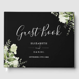 Livro De Visitas Fotografia Floral Verde e Preto e Branco Casamento