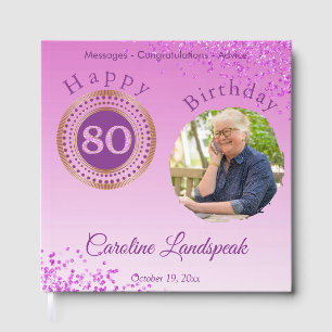 Livro De Visitas Fotografia rosa personalizada, 80 Aniversário