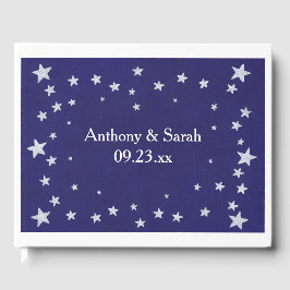 Livro De Visitas Fronteira de Estrelas de Prata com Guestbook Azul 