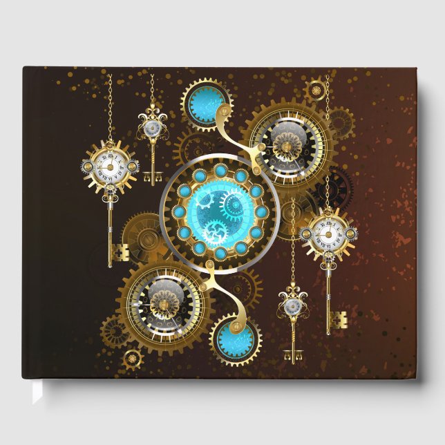 Livro De Visitas Fundo Rusty Steampunk com Lentes Turquesa (Frente)