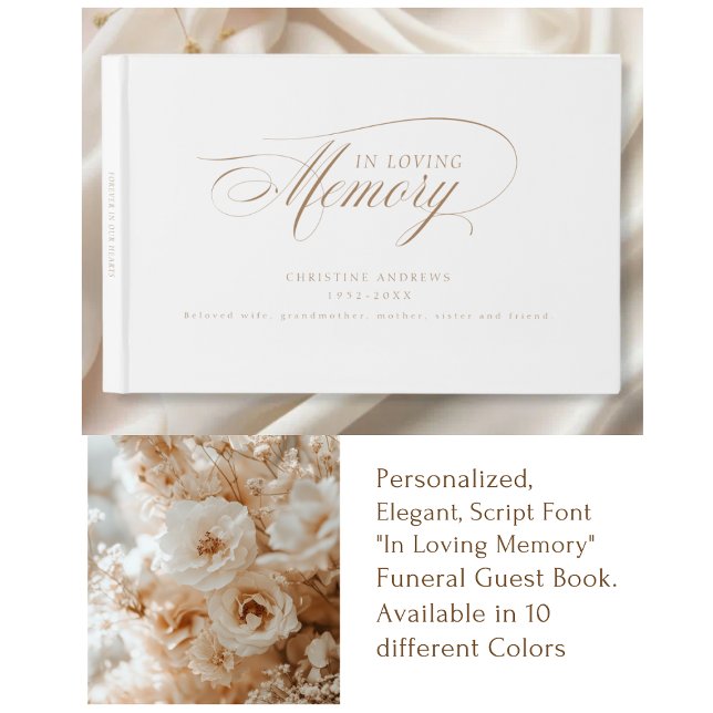 Livro De Visitas Funeral Elegante, Script "In Loving Memory" (Elegant, Script Font "In Loving Memory" Funeral Guest Book)