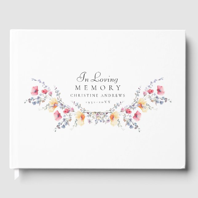 Livro De Visitas Funeral Elegante, Wildflower "In Loving Memory" (Frente)
