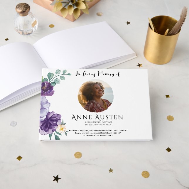 Livro De Visitas Funeral Guest Book - Editable  (Frente aberta)
