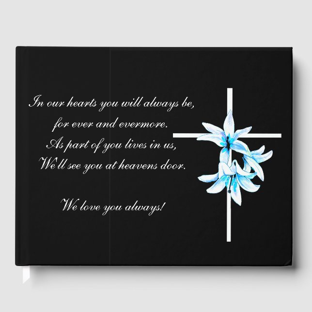 Livro De Visitas Funeral Guestbook Floral Cross (Frente)