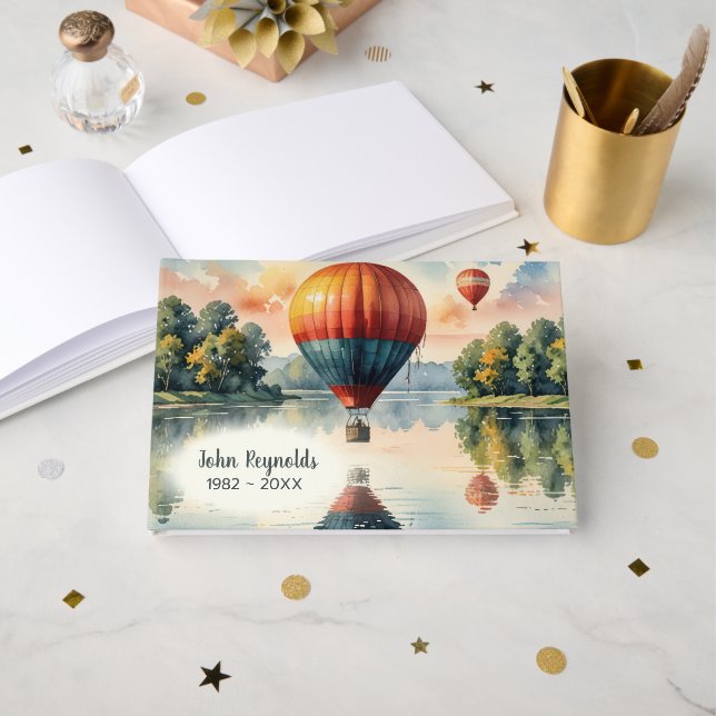 Livro De Visitas Funeral Hot Air Balloons with Water Reflection  (Frente aberta)