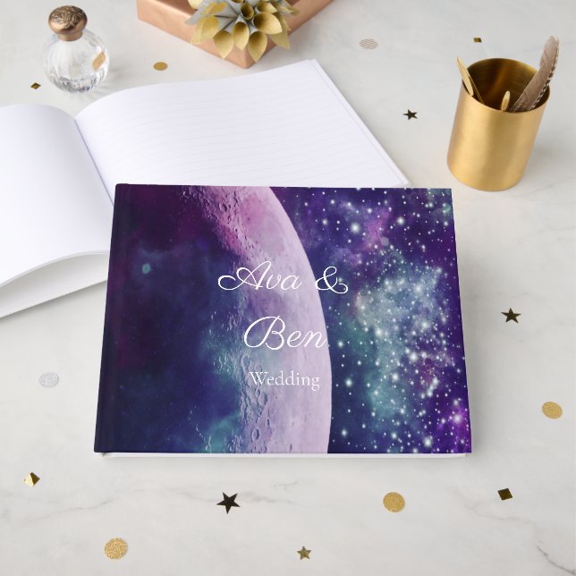 Livro De Visitas Galáxia Roxa Celestial Casamento Lua (Frente aberta)