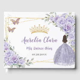 Livro De Visitas Garota Floral Roxa Vestida Dourada QUINCEAÑERA