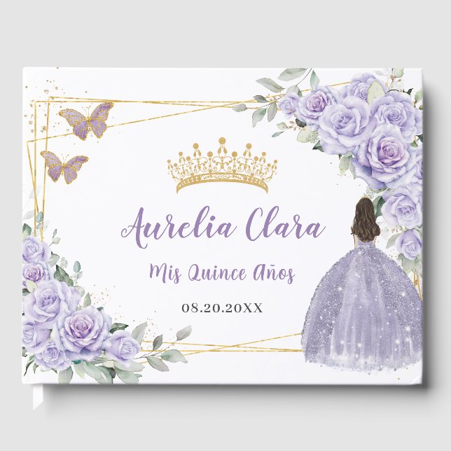 Livro De Visitas Garota Floral Roxa Vestida Dourada QUINCEAÑERA (Frente)