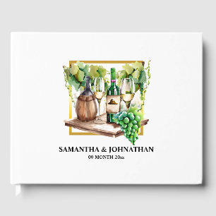 Livro De Visitas Garrafas de vinho de aquarela vinícola adega ouro