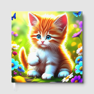 Livro De Visitas Gatinho Tabby Adorável em uma Arte de Jardim Flora