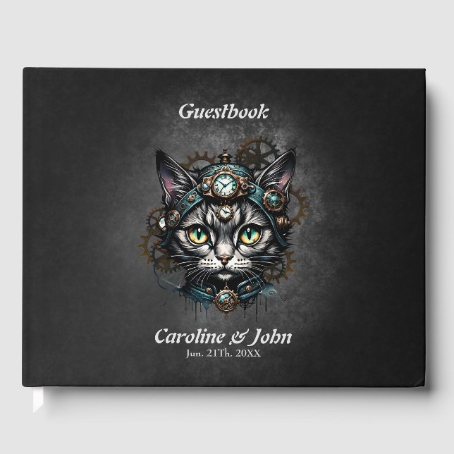 Livro De Visitas Gato de galinha bonito com relógios e marchas. (Frente)