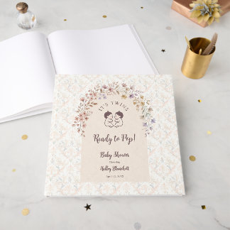 Livro De Visitas Gêmeos Caprichosos Meninos Chuvada de Bebê Floral
