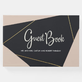 Livro De Visitas Geométrico preto-rosa e dourado