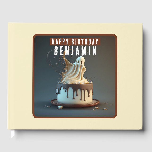 Livro De Visitas Ghost teme Bolo de Chocolate - Aniversário (Frente)