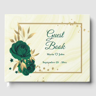 Livro De Visitas gic emerald verde ouro floral deixa geométrico
