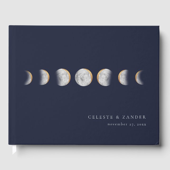 Livro De Visitas Gilded Moon Phases Moderno Casamento (Frente)