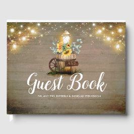 Livro De Visitas Girassóis Lanterna Rústica Casamento outono