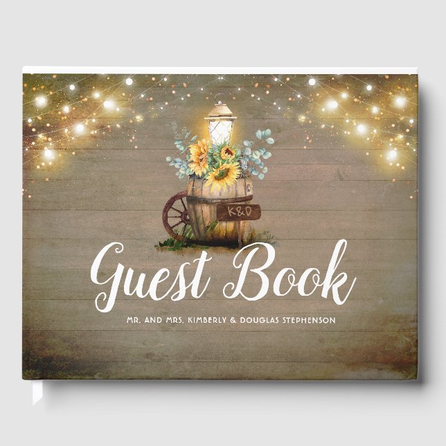 Livro De Visitas Girassóis Lanterna Rústica Casamento outono (Frente)