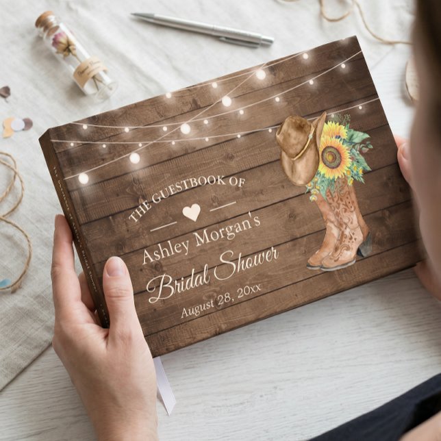 Livro De Visitas Girassóis Rústicos Botas de Sol Country Noivado (Criador carregado)