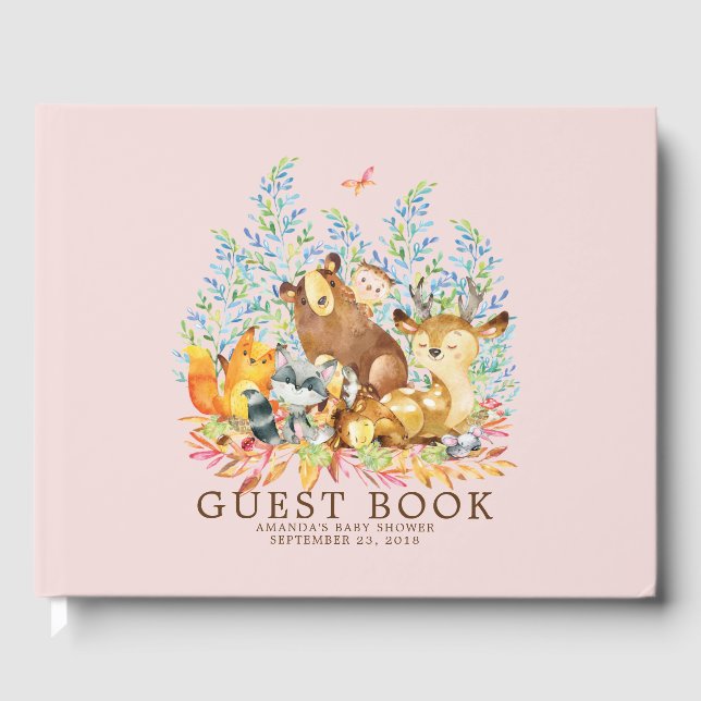 Livro De Visitas Girls Woodland Chá de fraldas Guest Book (Frente)