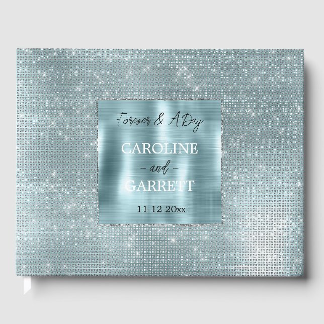 Livro De Visitas Glam Aqua Glitzy Silver Sparkle (Frente)