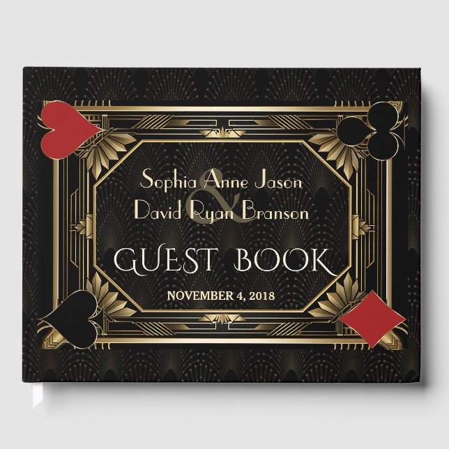 Livro De Visitas Glam Art Deco Casino Las Vegas Poker Weding (Frente)