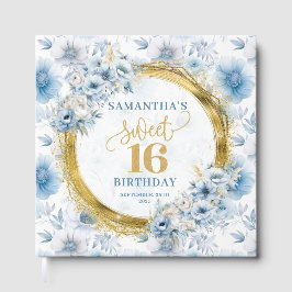 Livro De Visitas Glam Dusty Blue Sweet 16 Guest Book com Glitter