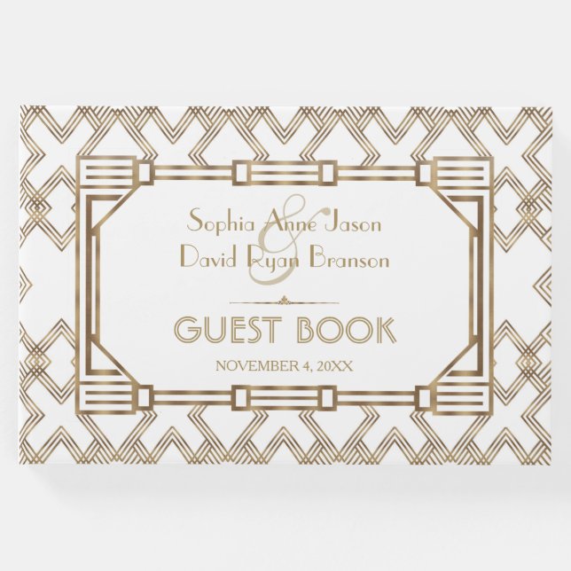 Livro De Visitas Glam White Dourado Excelente Gatsby Wedding (Frente)