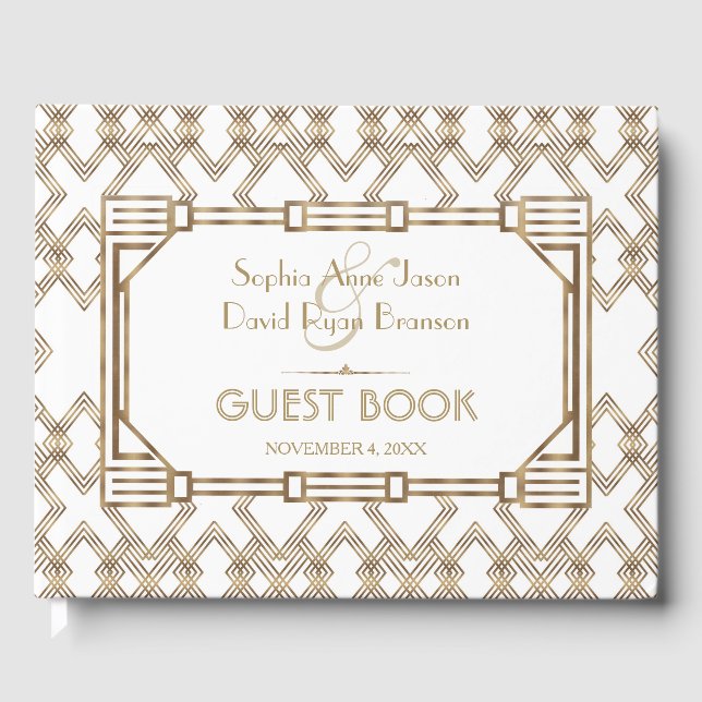 Livro De Visitas Glam White Dourado Excelente Gatsby Wedding (Frente)