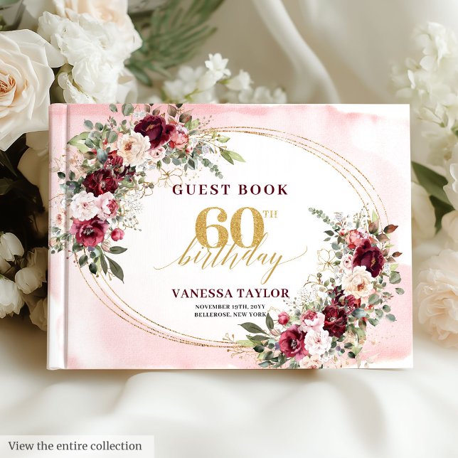 Livro De Visitas Glamorous Boho Marsala Floral Gold 60th Birthday  (Glamorous Boho Marsala Floral Gold 60th Birthday Book

)
