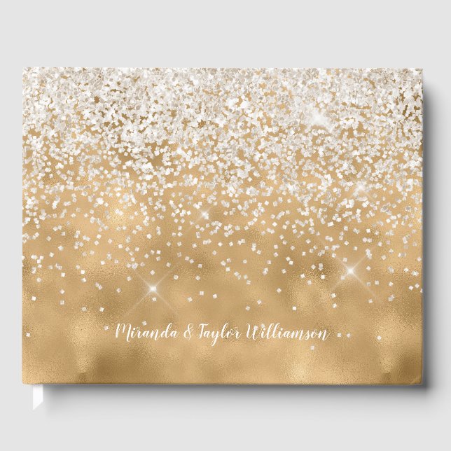 Livro De Visitas Glitter Branco Dourado (Frente)