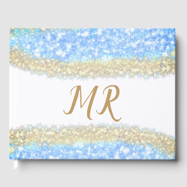 Livro De Visitas glitter dourado azul glitter glitter nome monogram (Frente)