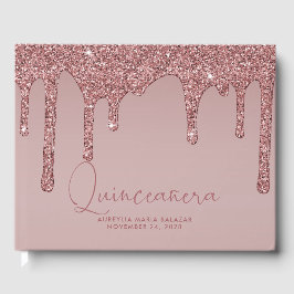 Livro De Visitas Glitter Dourado de Rosa de luxo Quinceanera