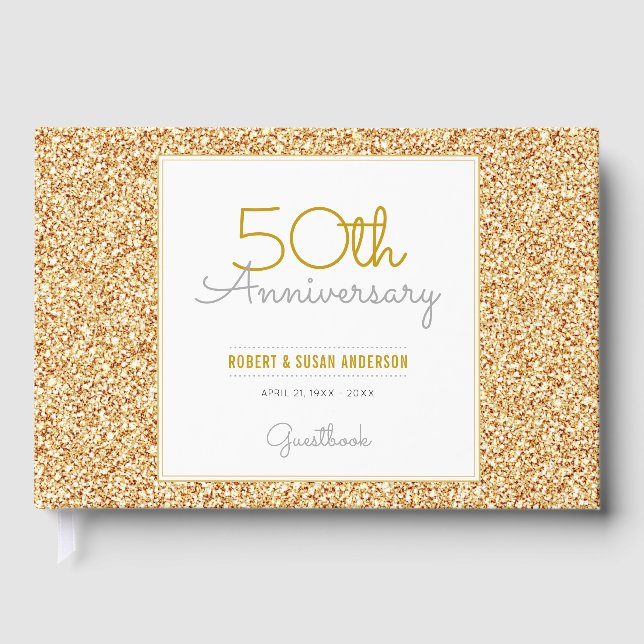 Livro De Visitas Glitter Dourado Faux no 50º aniversário (Frente)