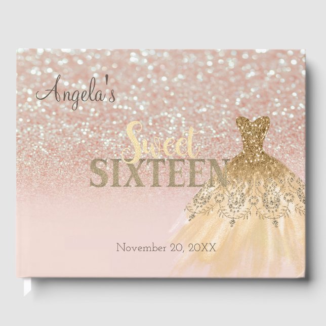 Livro De Visitas Glitter Elegante Bokeh Ombre, 16 Doce (Frente)