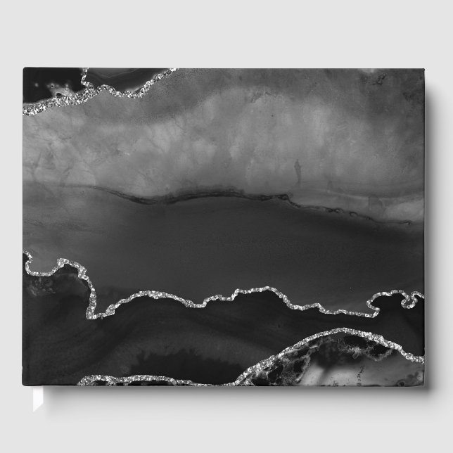 Livro De Visitas Glitter Elegante De Prata Elegante Preto (Frente)