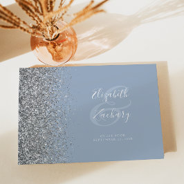 Livro De Visitas Glitter Moderno em Azul Poeirento Prata Script