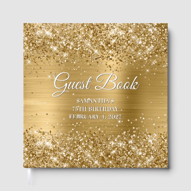 Livro De Visitas Glittery Gold and White 75th Birthday (Frente)
