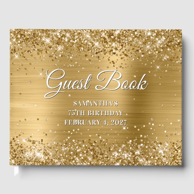 Livro De Visitas Glittery Gold and White 75th Birthday (Frente)