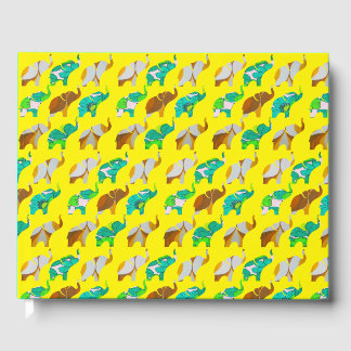 Livro De Visitas Gold & Blue Retro Elephants