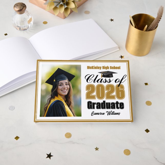 Livro De Visitas Gold Class of 2026 Photo Small Graduation (Frente aberta)